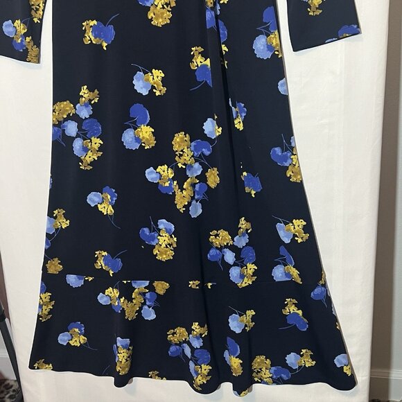 TALBOTS Women’s Midi Dress Size 8 FLORAL JERSEY TWIST FIT & FLARE Blue Stretch - Picture 10 of 12